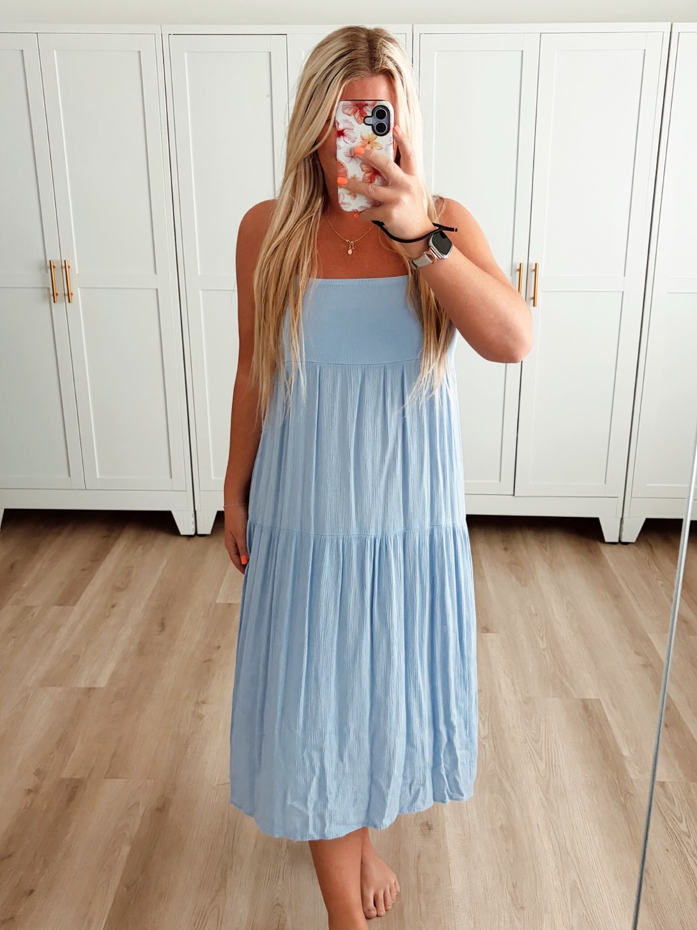 🆕 NWT light blue babydoll midi dress